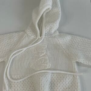 Vintage Quiltex Littleknits Unisex Size 6-12 Hooded Zip Back Sweater White Bear